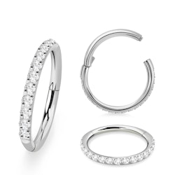 Clicker ring i titanium 1,0mm med kubisk zirconia på ytterkanten