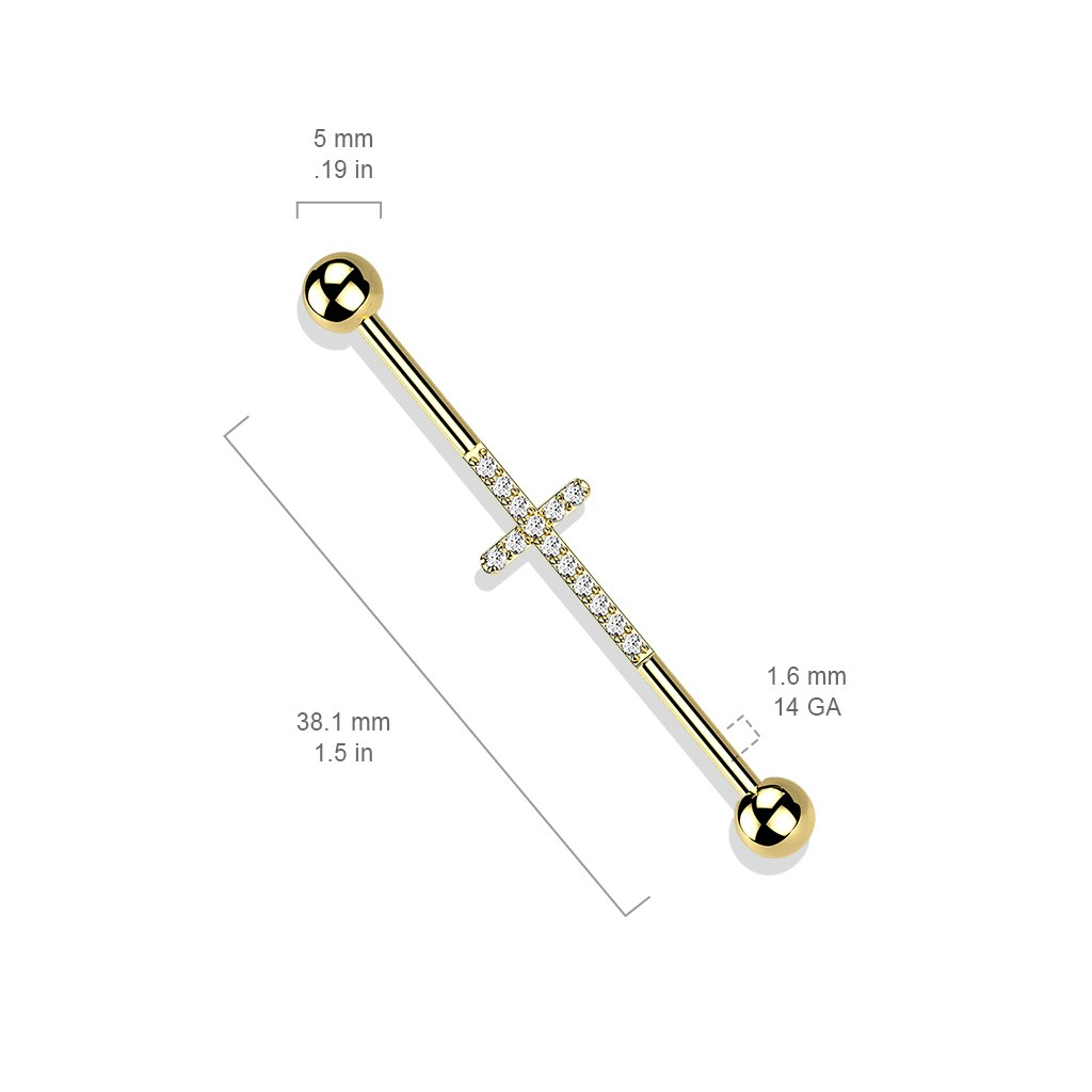 Industrial barbell 1,6mm i titanium med kors och kubisk zirconia