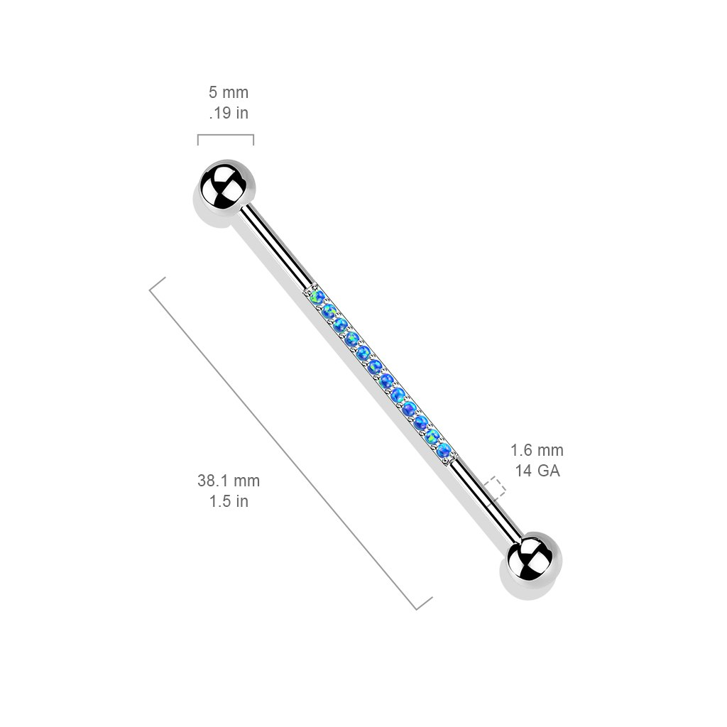 Industrial barbell 1,6mm i titanium med centrerade opaler