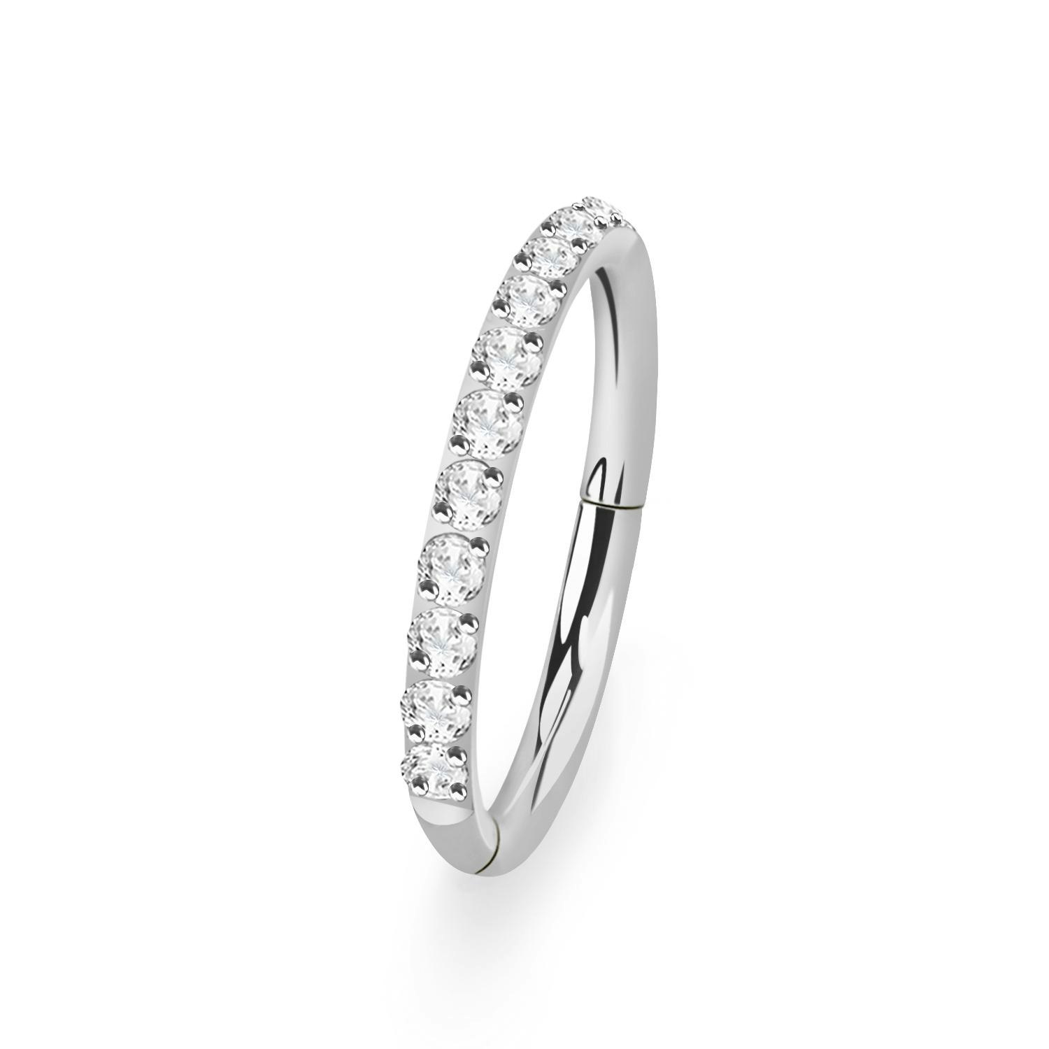 Clicker ring i titanium 1,0mm med kubisk zirconia på ytterkanten