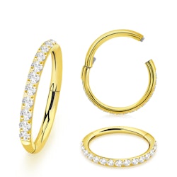 Clicker ring i guld PVD-titanium 1,0mm kubisk zirconia på ytterkanten