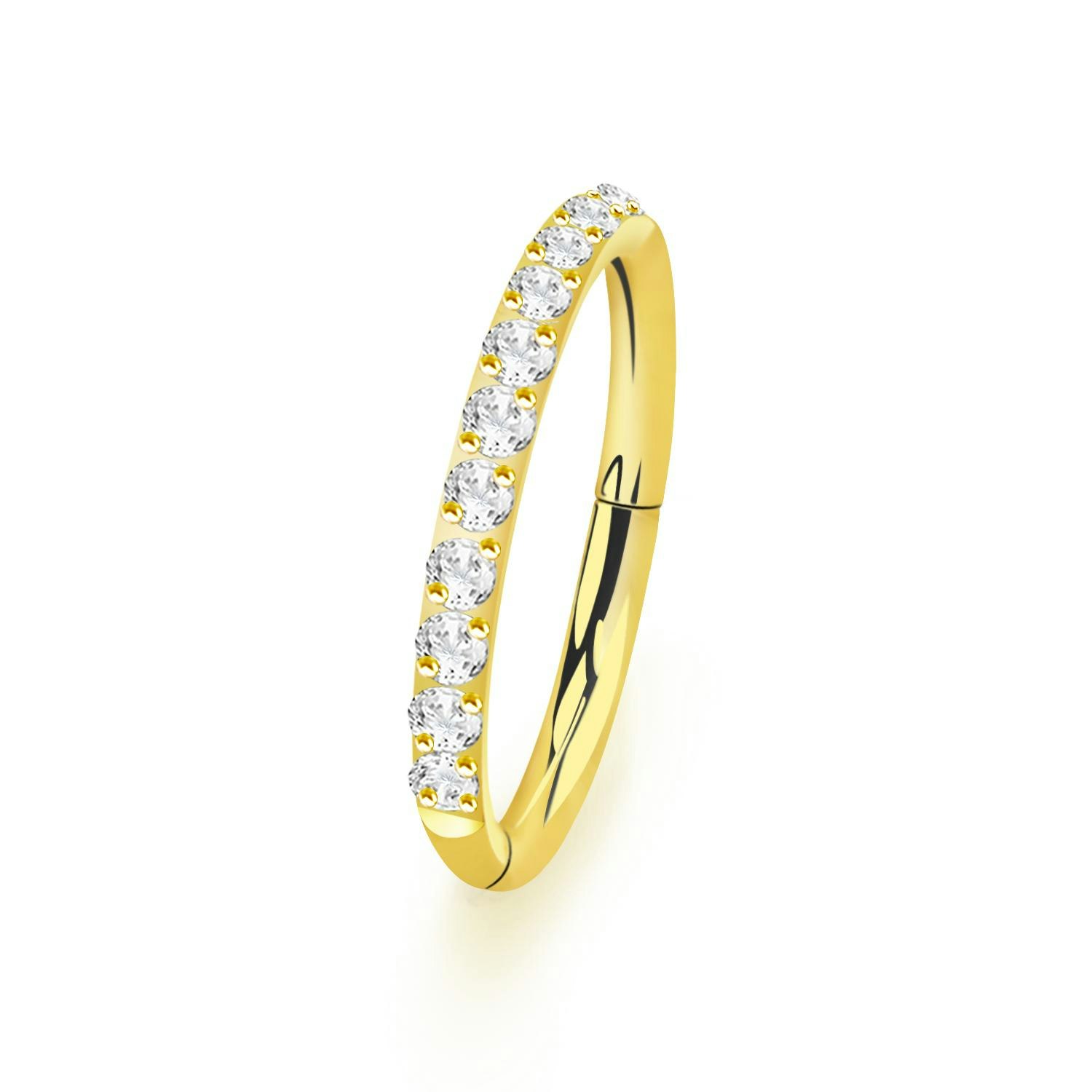 Clicker ring i guld PVD-titanium 1,0mm kubisk zirconia på ytterkanten