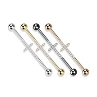 Industrial barbell 1,6mm i titanium med kors och kubisk zirconia