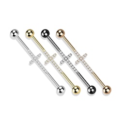 Industrial barbell 1,6mm i titanium med kors och kubisk zirconia