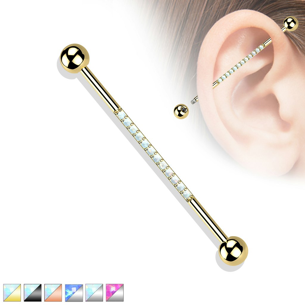 Industrial barbell 1,6mm i titanium med centrerade opaler