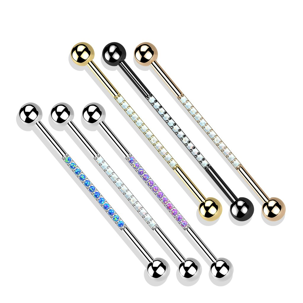 Industrial barbell 1,6mm i titanium med centrerade opaler