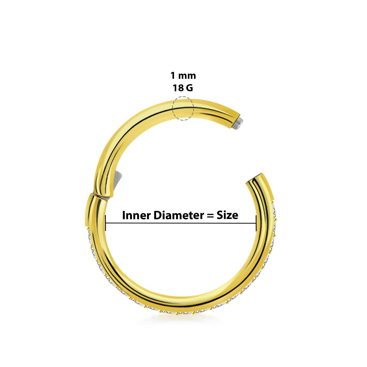 Clicker ring i guld PVD-titanium 1,0mm kubisk zirconia på ytterkanten