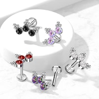 Labret i titanium 1,2mm Threadless flat back piercing - Topp med kluster och kubisk zirconia