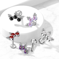 Labret i titanium 1,2mm Threadless flat back piercing - Topp med kluster och kubisk zirconia