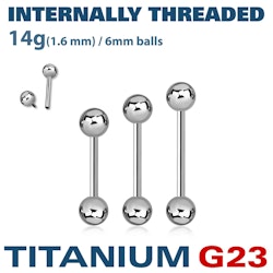 Titanium barbell 1,6mm invändigt gängad med 6mm kulor