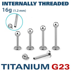 Labret / Flat back piercing i titanium - invändigt gängad 1,2mm med 3mm kula