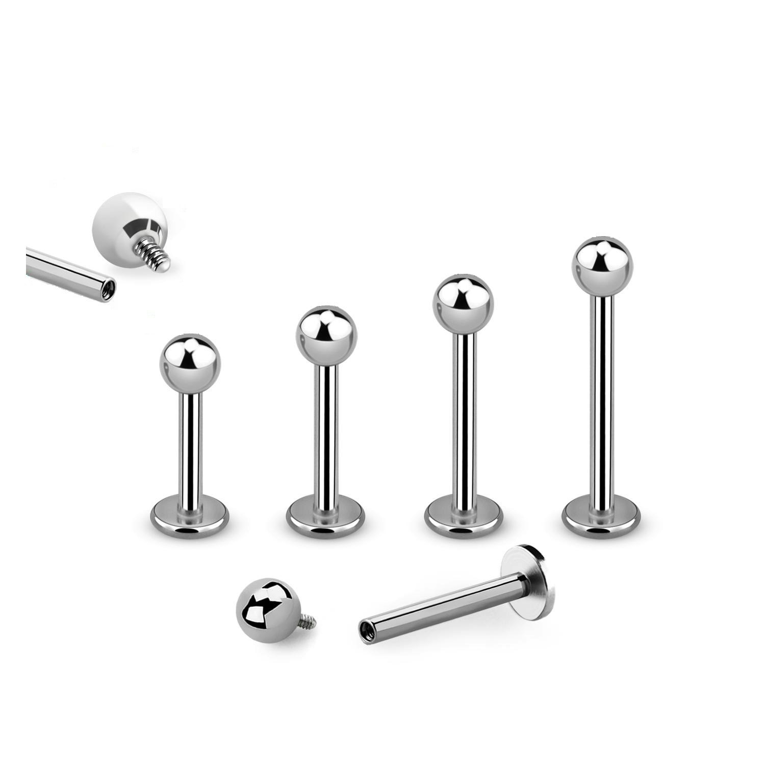 Labret / Flat back piercing i titanium - invändigt gängad 1,2mm med 3mm kula