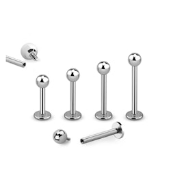 Labret / Flat back piercing i titanium - invändigt gängad 1,2mm med 3mm kula