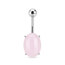 Navelsmycke banana 1,6mm med naturlig sten - Rosa aventurin