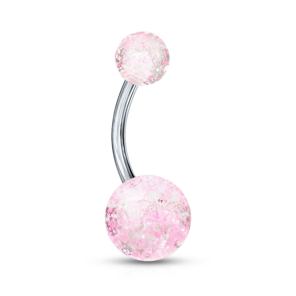 Banana navelsmycke 1,6mm i titanium med 5 & 8mm glitterkulor
