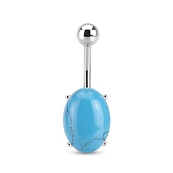 Navelsmycke banana 1,6mm med naturlig sten - Turquoise