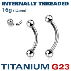 Titanium banana 1,2mm invändigt gängad med 3mm kulor