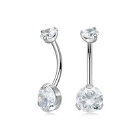 Navelsmycke banana 1,6mm i titanium - invändigt gängad med 8mm klar kubisk zirconia