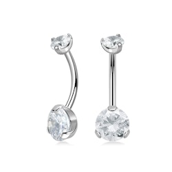 Navelsmycke banana 1,6mm i titanium - invändigt gängad med 8mm klar kubisk zirconia