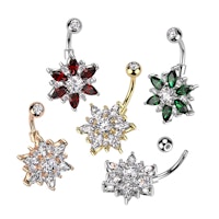 Navelsmycke banana 1,6mm - Stor blomma med "marquise cut" kubisk zirconia