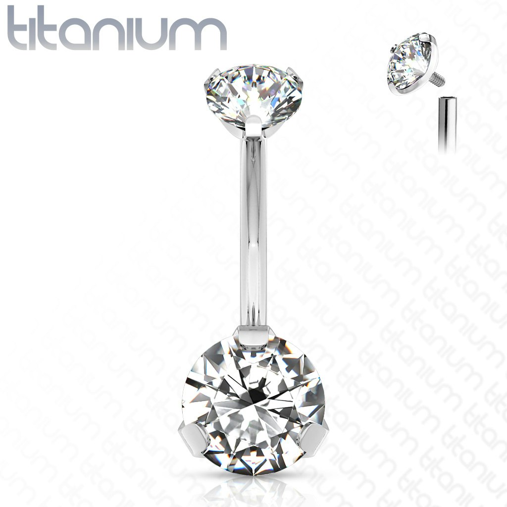 Navelsmycke banana 1,6mm i titanium - invändigt gängad 5 och 8mm kubisk zirconia