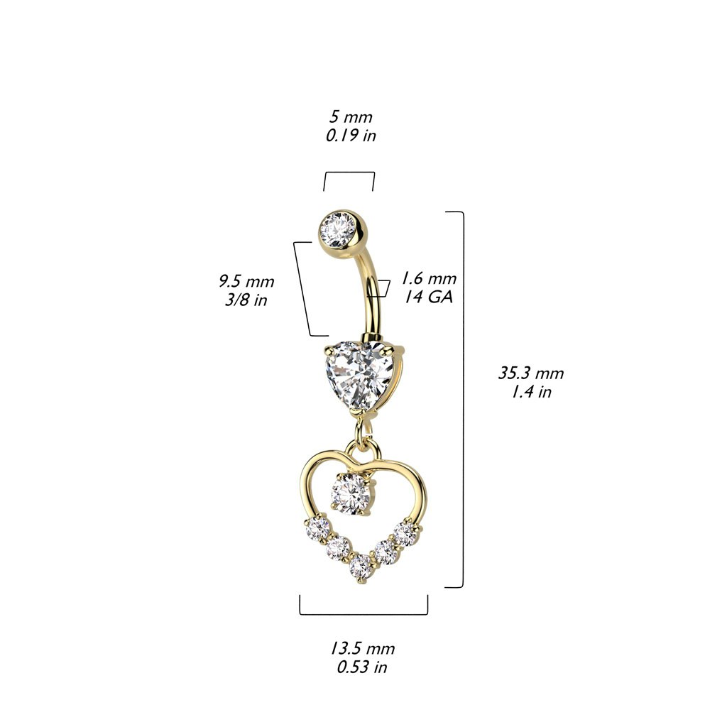Navelsmycke banana 1,6mm Hjärta i hänge med kubisk zirconia