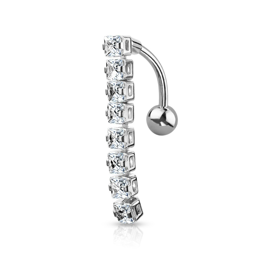 Navelsmycke banana 1,6mm drop down med 8st fyrkantiga kubisk zirconia