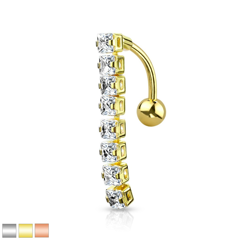Navelsmycke banana 1,6mm drop down med 8st fyrkantiga kubisk zirconia