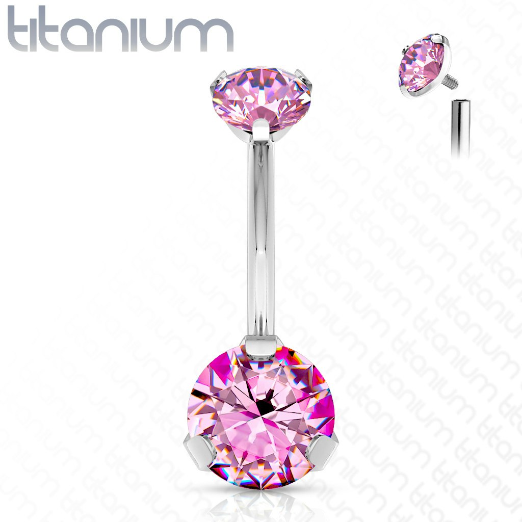 Navelsmycke banana 1,6mm i titanium - invändigt gängad 5 och 8mm kubisk zirconia