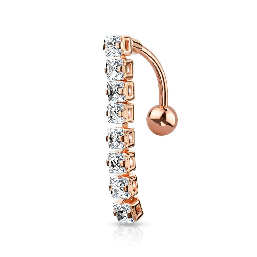 Navelsmycke banana 1,6mm drop down med 8st fyrkantiga kubisk zirconia
