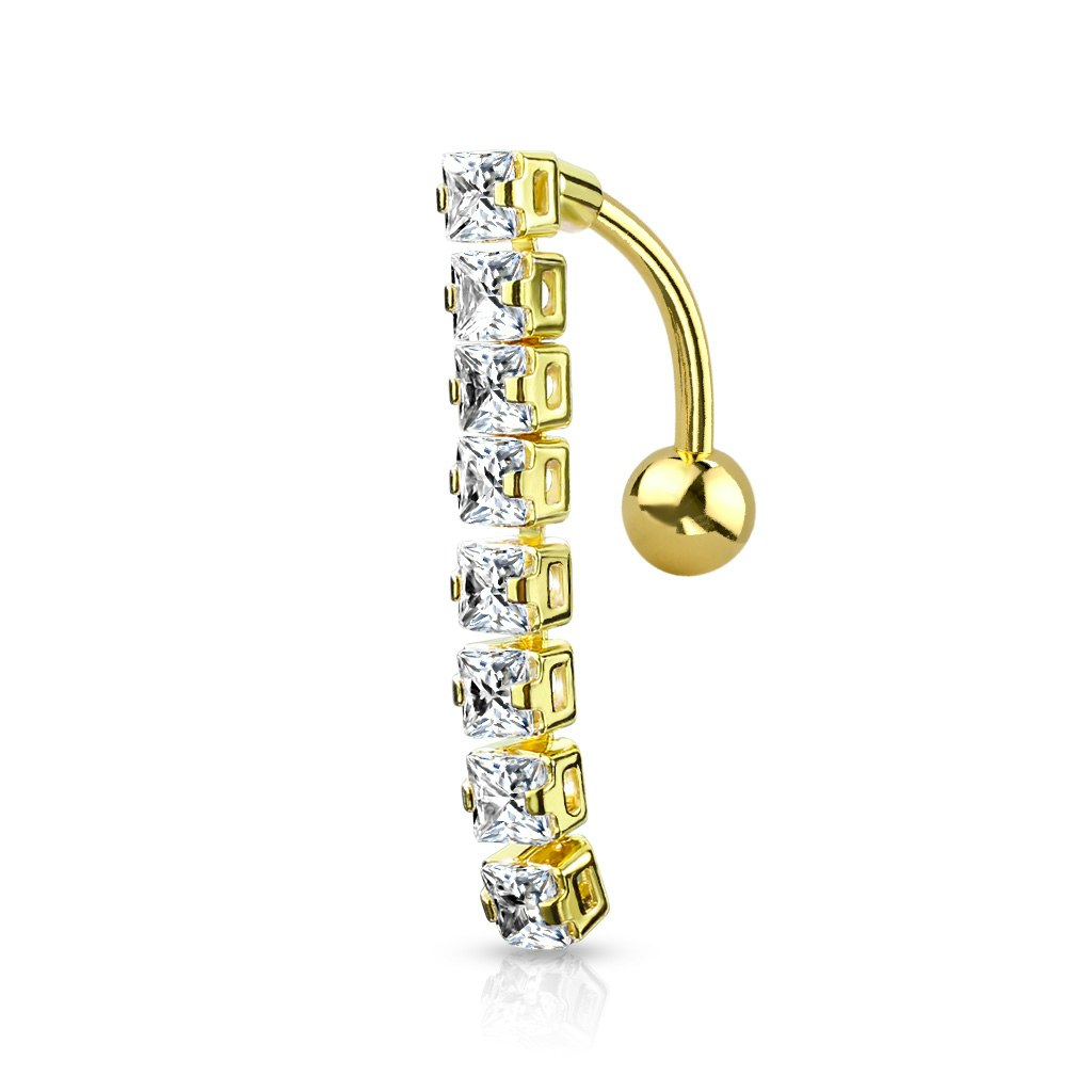 Navelsmycke banana 1,6mm drop down med 8st fyrkantiga kubisk zirconia