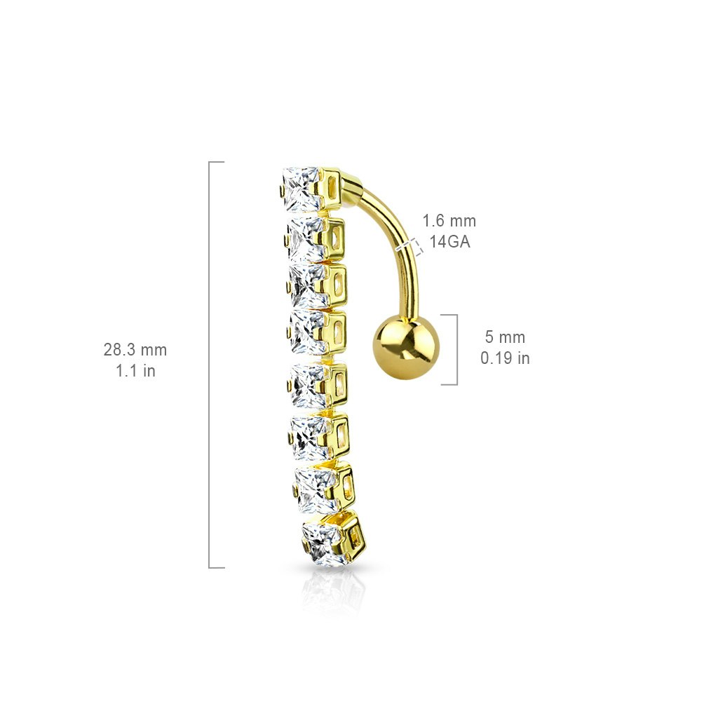 Navelsmycke banana 1,6mm drop down med 8st fyrkantiga kubisk zirconia