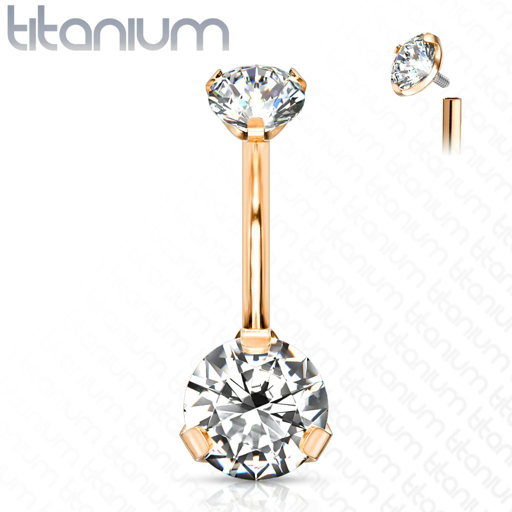 Navelsmycke banana 1,6mm i titanium - invändigt gängad 5 och 8mm kubisk zirconia
