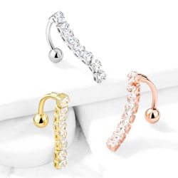 Navelsmycke banana 1,6mm drop down med 8st fyrkantiga kubisk zirconia