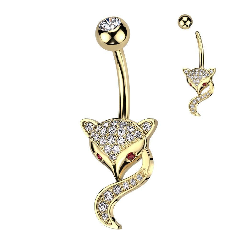 Navelsmycke banana 1,6mm - Räv med kubisk zirconia