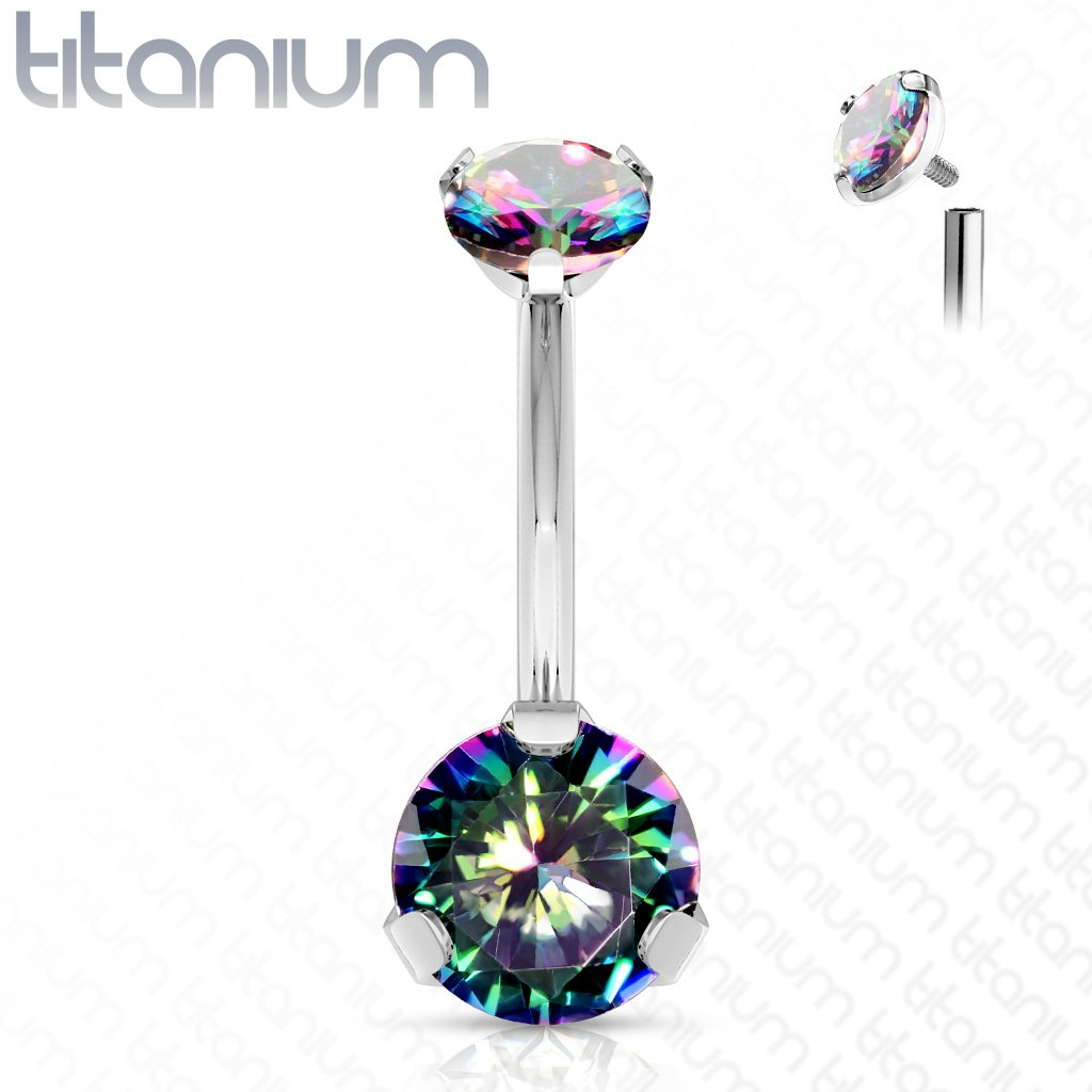 Navelsmycke banana 1,6mm i titanium - invändigt gängad 5 och 8mm kubisk zirconia