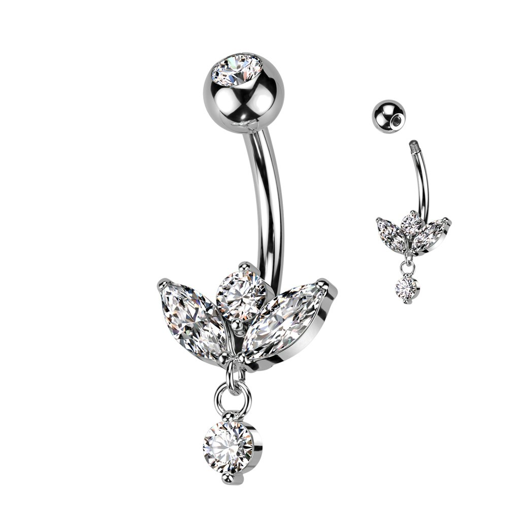 Navelsmycke banana 1,6mm - Marquise kubisk zirconia och hänge