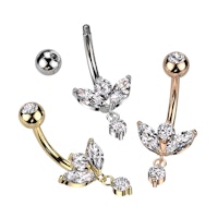 Navelsmycke banana 1,6mm - Marquise kubisk zirconia och hänge