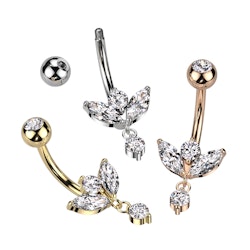 Navelsmycke banana 1,6mm - Marquise kubisk zirconia och hänge