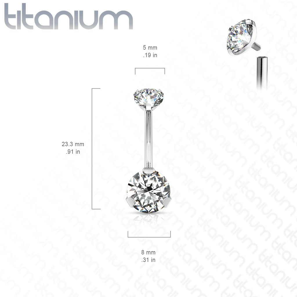 Navelsmycke banana 1,6mm i titanium - invändigt gängad 5 och 8mm kubisk zirconia