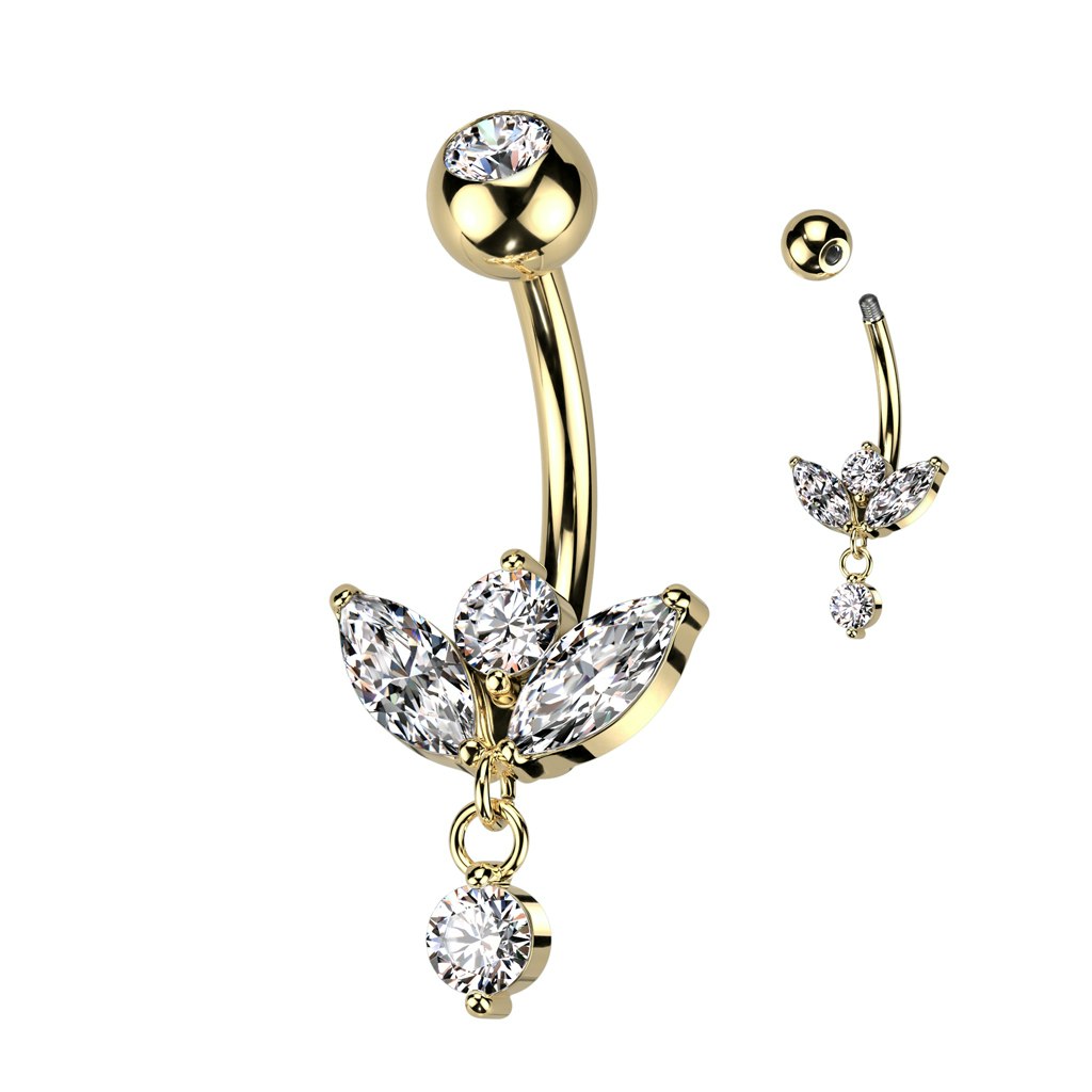 Navelsmycke banana 1,6mm - Marquise kubisk zirconia och hänge