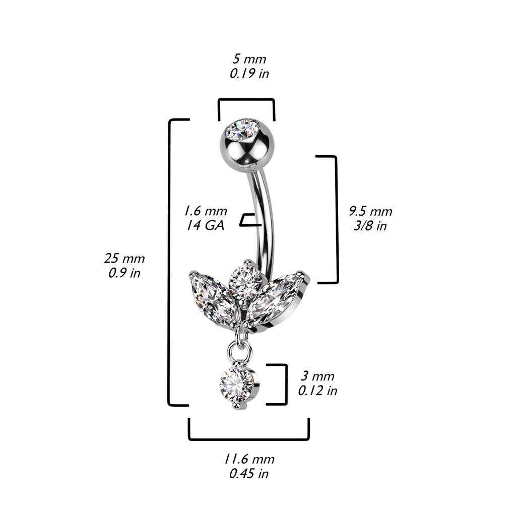Navelsmycke banana 1,6mm - Marquise kubisk zirconia och hänge