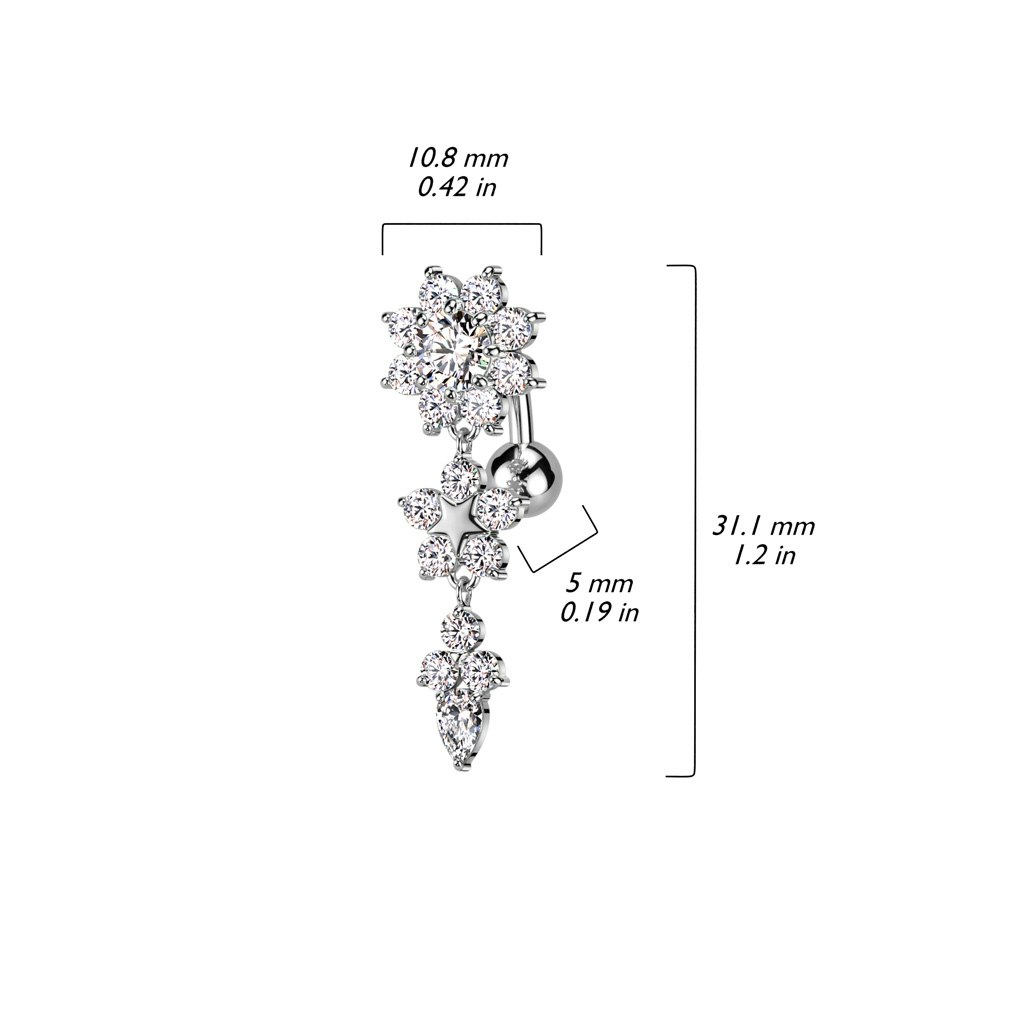 Navelsmycke "top drop" CZ blomma
