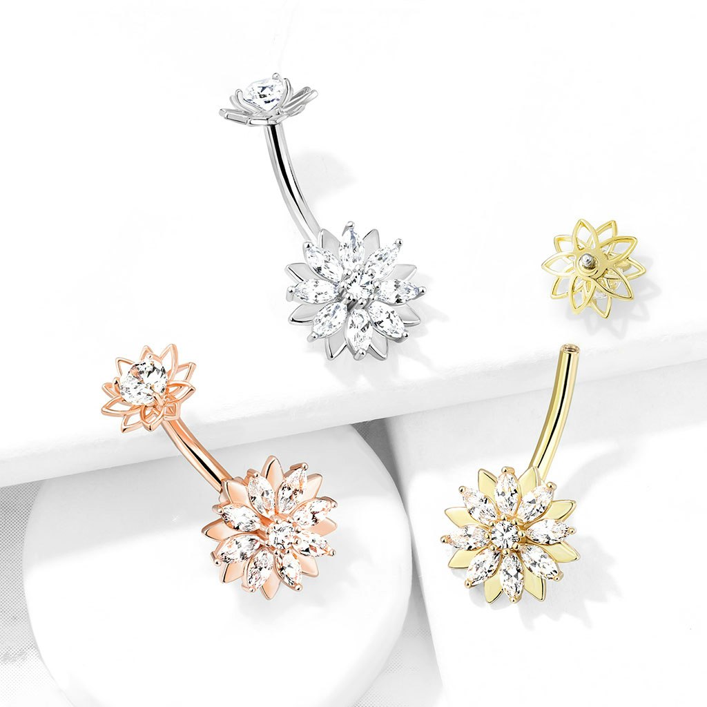 Navelsmycke - Marquise CZ blomma