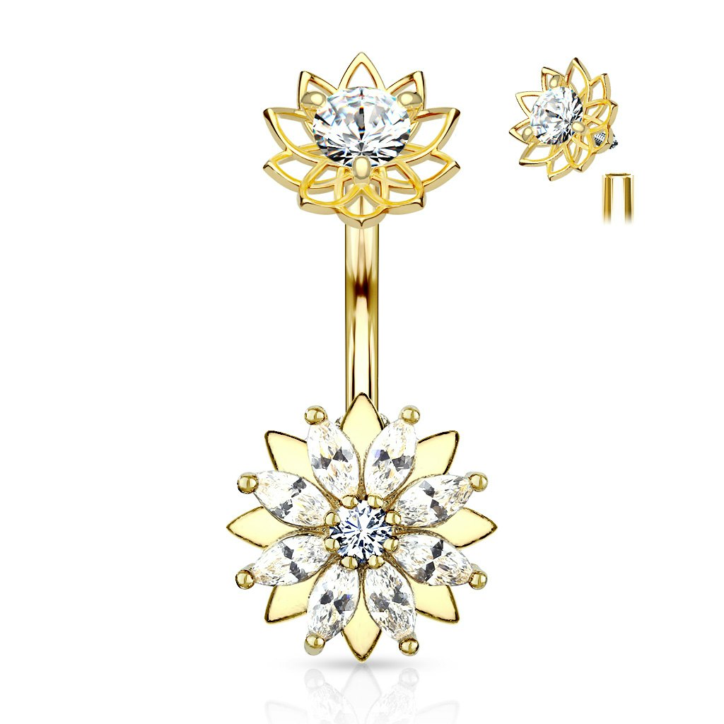 Navelsmycke - Marquise CZ blomma