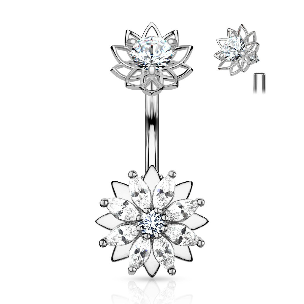 Navelsmycke - Marquise CZ blomma