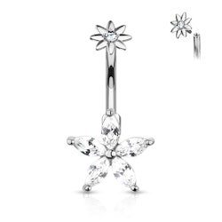 Navelsmycke - Marquise CZ liten blomma