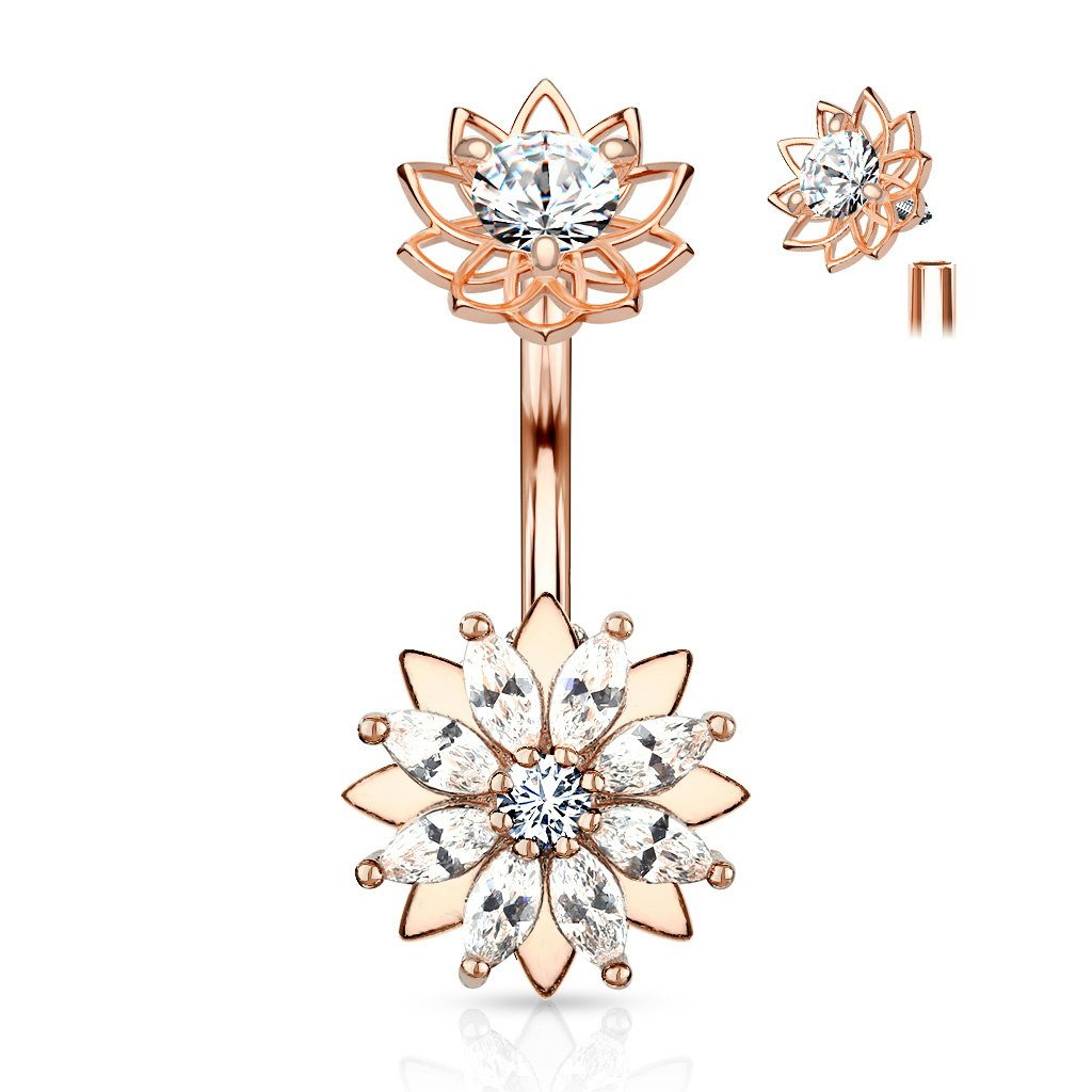 Navelsmycke - Marquise CZ blomma