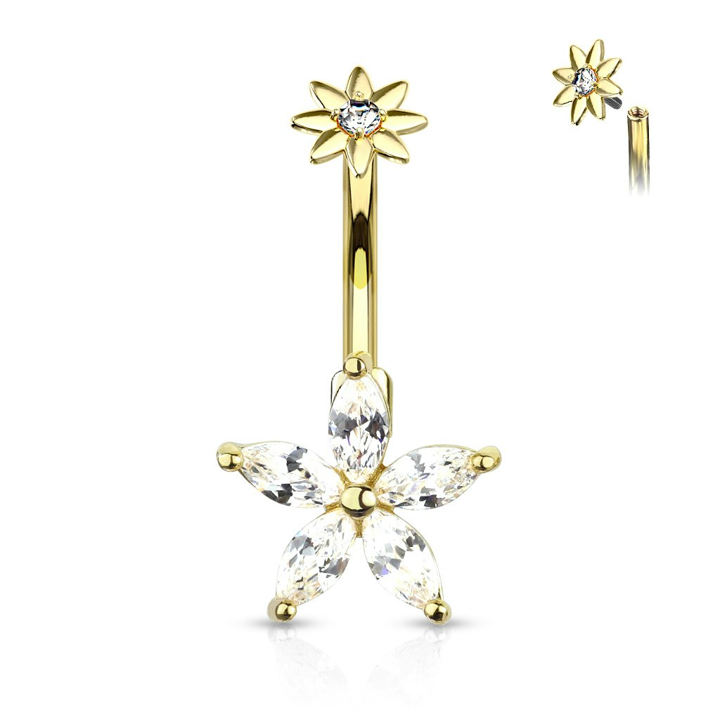 Navelsmycke - Marquise CZ liten blomma