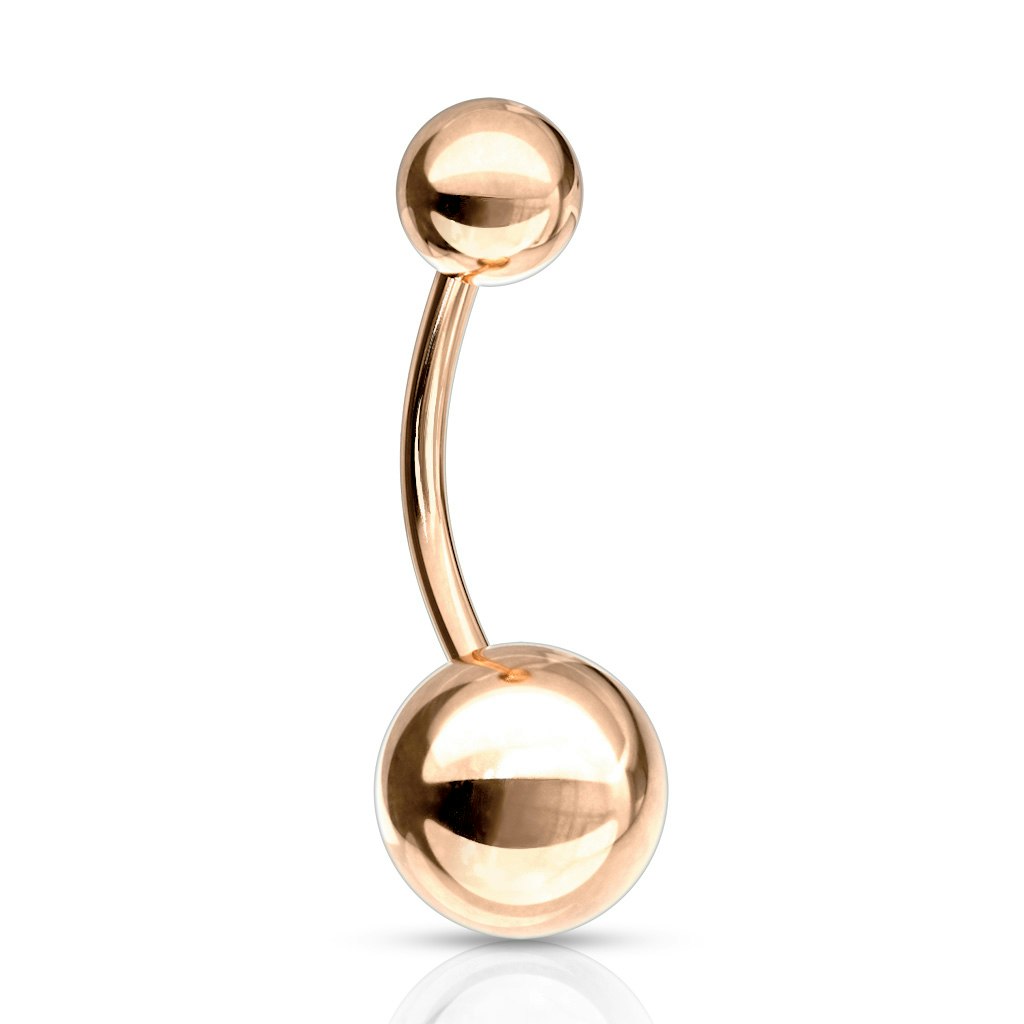 Roséguldpläterad 1.2mm / 1.6mm banana navelsmycke med 4mm och 6mm kula
